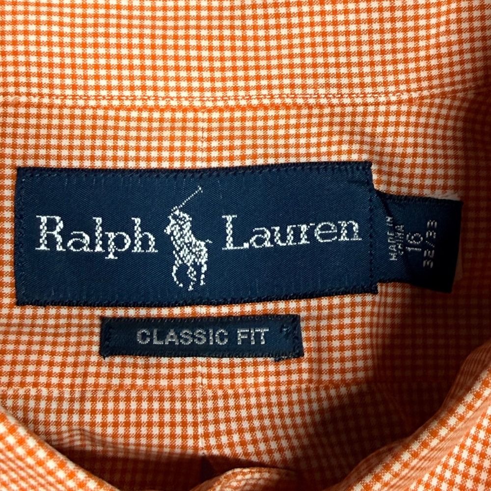 Ralph Lauren Classic Fit Gingham Button Down Shirt Orange White Men L - Picture 2 of 10